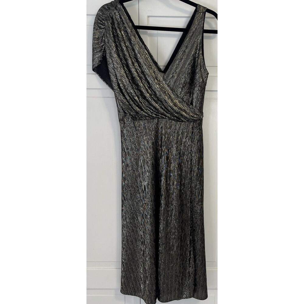 Alice + Olivia Roxy Metallic Drape Front Dress Black/Gold Size 4